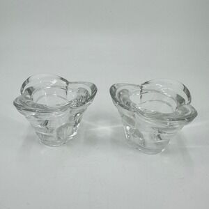 Pair Of Mid Century Modern Clear Glass Trefoil Votive Candle Holders Italian